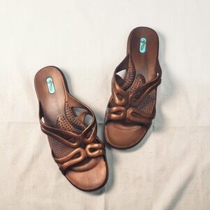 Oka-B Taylor Bronze Metallic Vegan Slide Sandals Women LL Made in USA